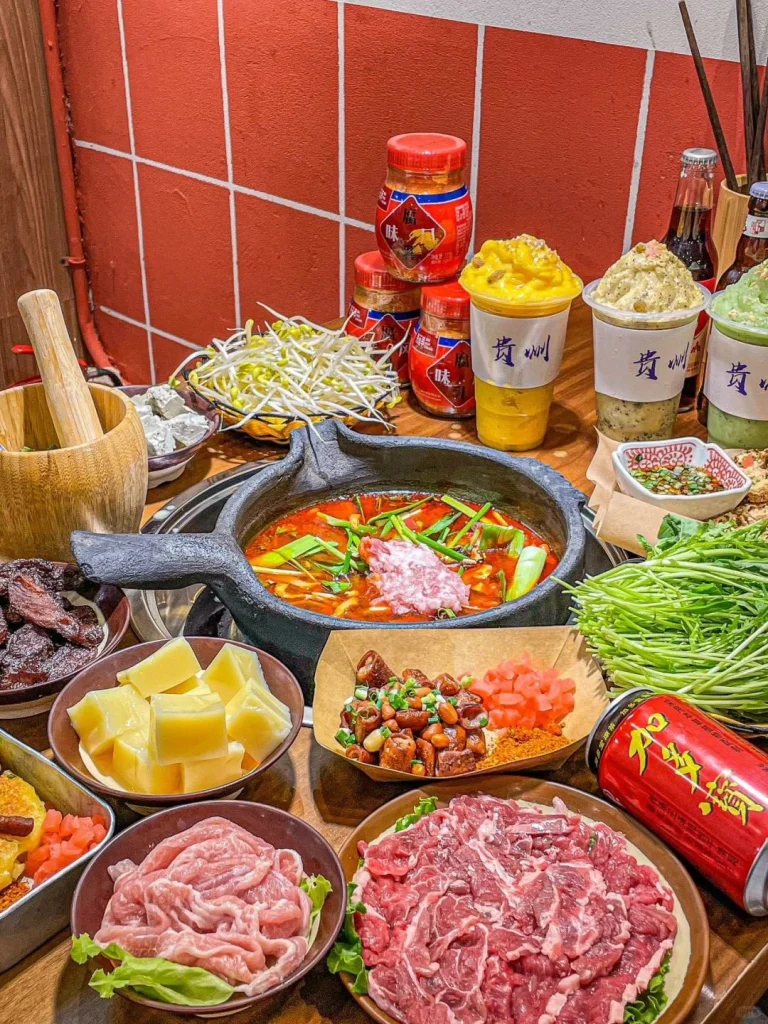 Authentic Guizhou Sour Soup Hot Pot Meats snacks and seasonings ready for cooking