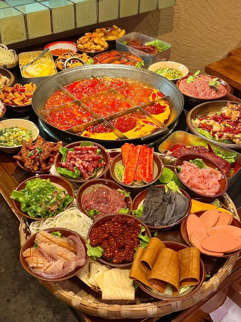 Chongqing hotpot experience Exciting hotpot with spicy broth fresh meats and a variety of ingredients