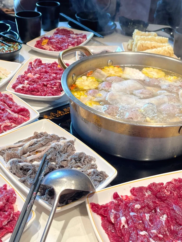 Savory Chaozhou Beef Hotpot A variety of beef and fresh ingredients served in a traditional Chaozhou hotpot with dipping sauces