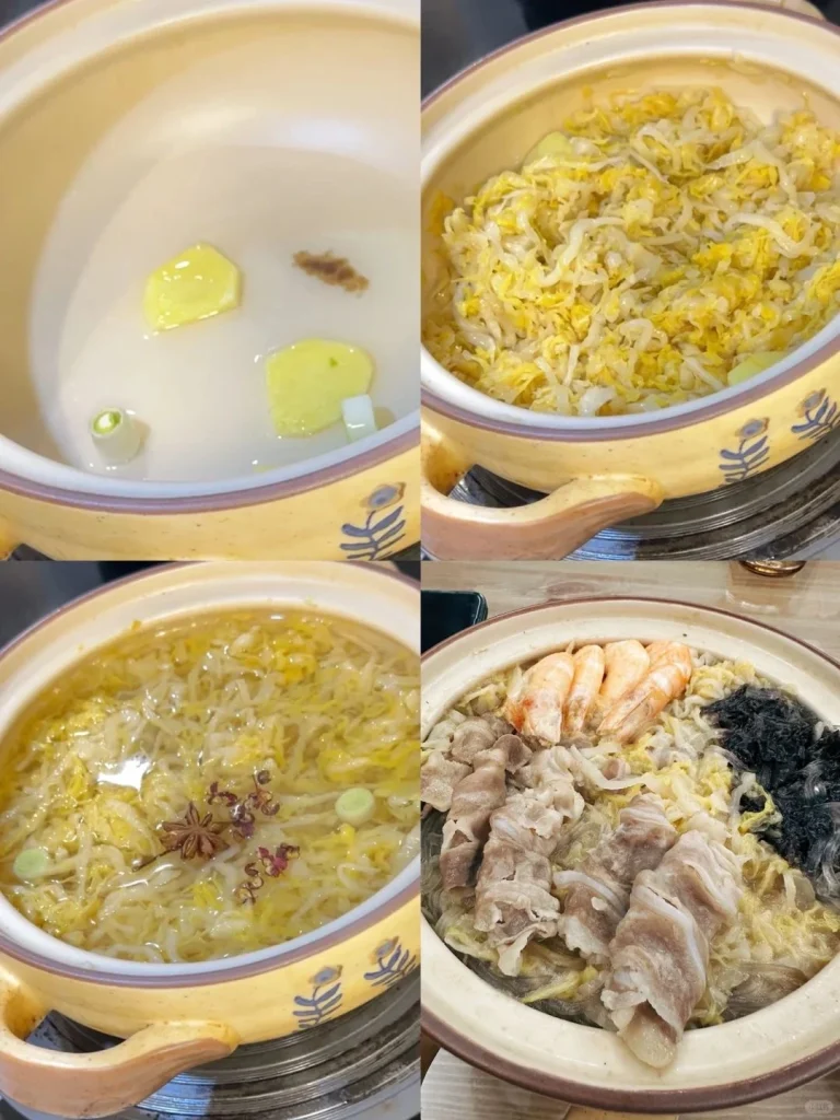 Steps of Making Northeast Hot Pot From soup base to adding meats and sauerkraut