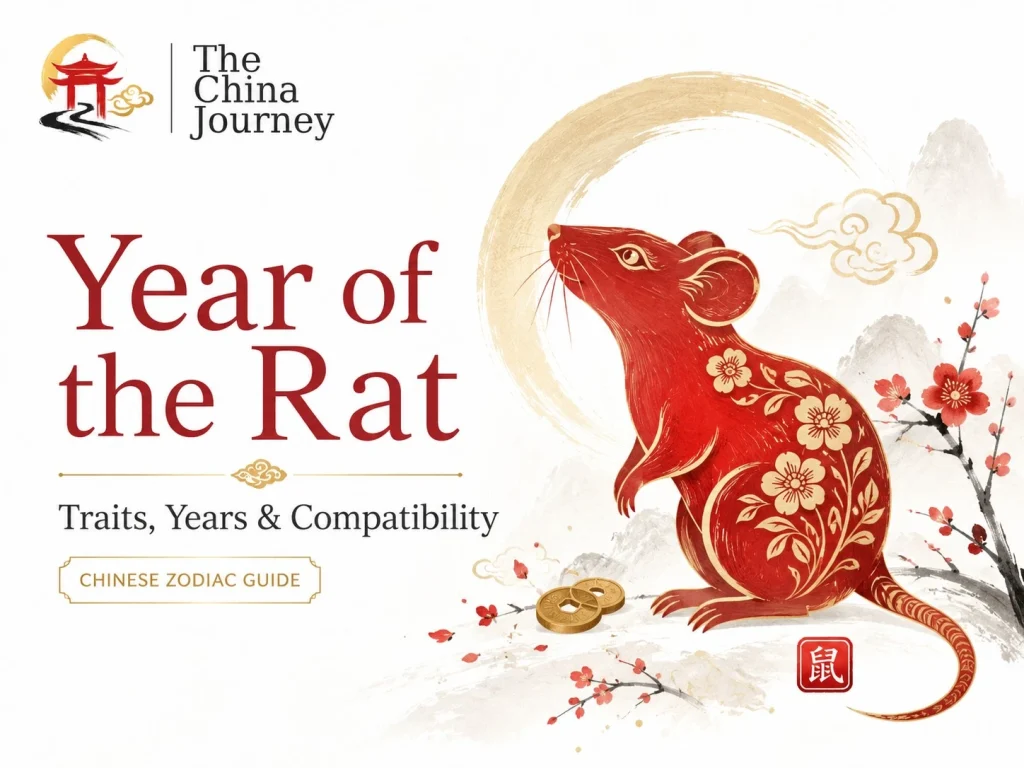 Year of the Rat Chinese Zodiac cover with traits years compatibility elegant red gold rat illustration