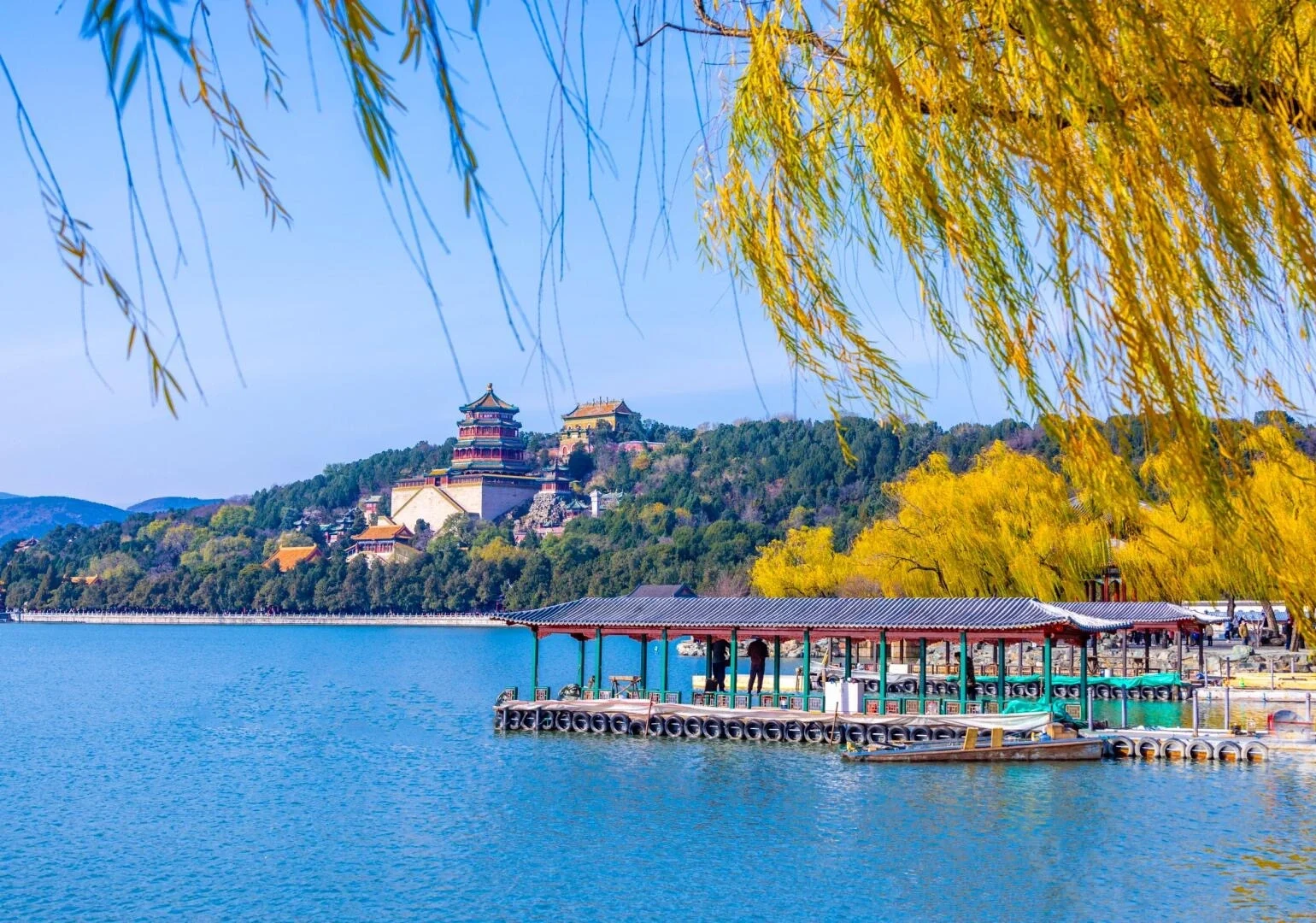 Pemandangan musim gugur Istana Musim Panas dengan paviliun, danau, dan pohon willow kuning di Beijing - Waktu Terbaik Mengunjungi Beijing: Cuaca & Tips Perjalanan 2026 - The China Journey Pemandangan musim gugur Istana Musim Panas dengan paviliun, danau, dan pohon willow kuning di Beijing - Waktu Terbaik Mengunjungi Beijing: Cuaca & Tips Perjalanan 2026 - The China Journey