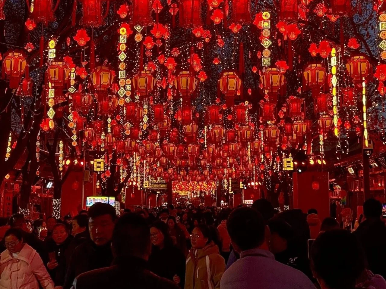 Pesta Tanglung Yulin pada bulan Februari – Orang ramai berjalan di bawah tanglung merah bercahaya menyambut Tahun Baru Cina pada waktu malam