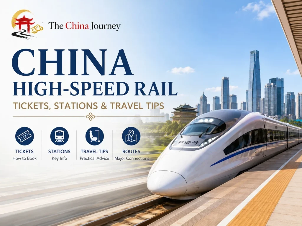 China High Speed Rail Tickets Stations and Travel Tips with bullet train at modern station and city skyline