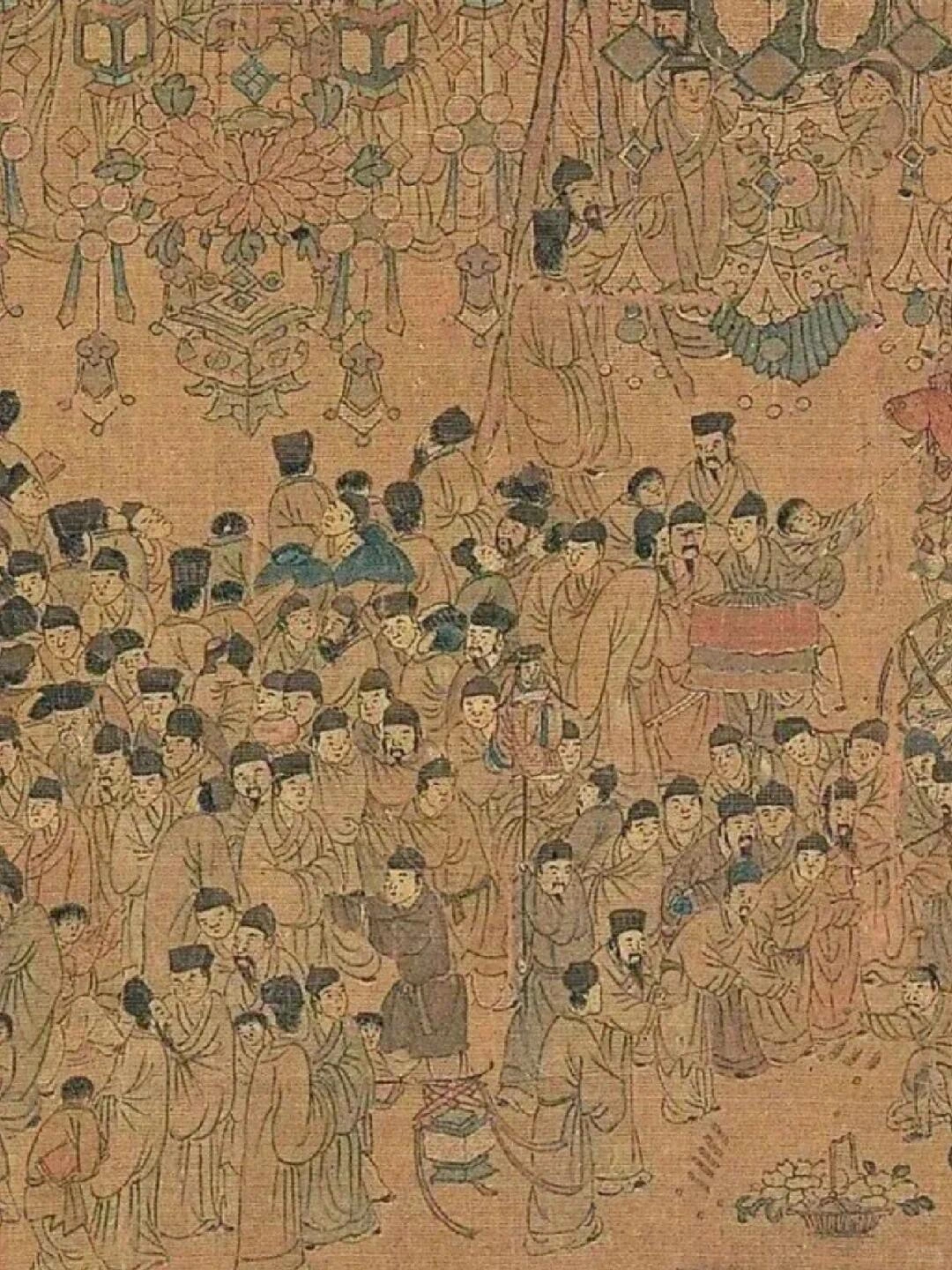 Ming Festival artwork people gathering under large decorative lanterns during night celebrations
