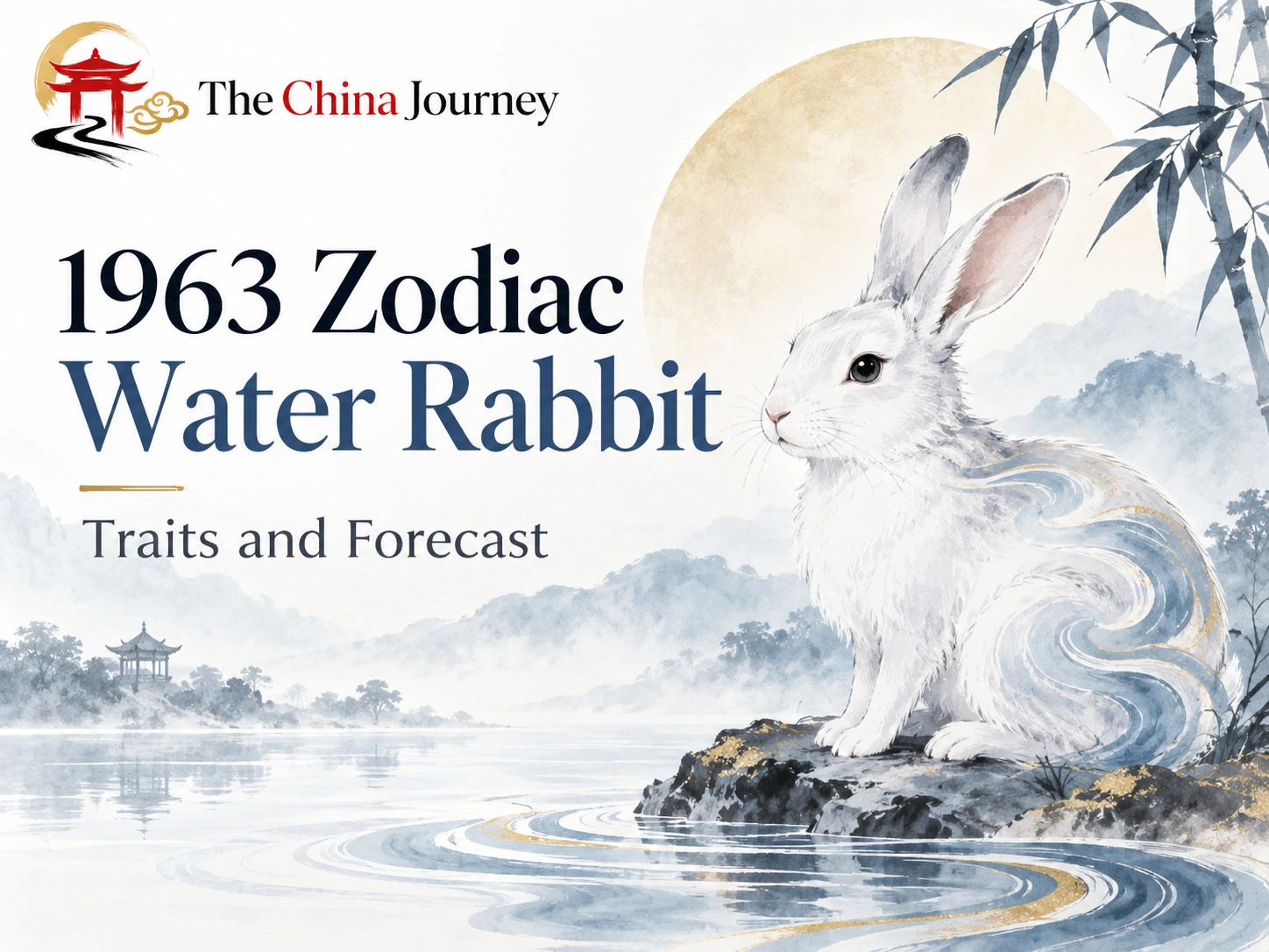 1963 Zodiac Water Rabbit and Forecast with white rabbit blue water ink wash landscape and Chinese zodiac design - 1963 Chinese Zodiac: Water Rabbit & 2026-2027 Outlook - The China Journey - Zodiac, Fate and Fortune - The China Journey 1963 Zodiac Water Rabbit and Forecast with white rabbit blue water ink wash landscape and Chinese zodiac design - 1963 Chinese Zodiac: Water Rabbit & 2026-2027 Outlook - The China Journey - Zodiac, Fate and Fortune - The China Journey