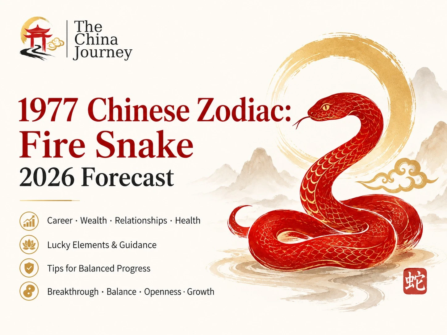 1977 Chinese Zodiac Fire Snake forecast cover with red snake lucky elements career wealth relationships and health guidance - 1977 Chinese Zodiac: Fire Snake Meaning & Personality - The China Journey - Zodiac, Fate and Fortune - The China Journey 1977 Chinese Zodiac Fire Snake forecast cover with red snake lucky elements career wealth relationships and health guidance - 1977 Chinese Zodiac: Fire Snake Meaning & Personality - The China Journey - Zodiac, Fate and Fortune - The China Journey
