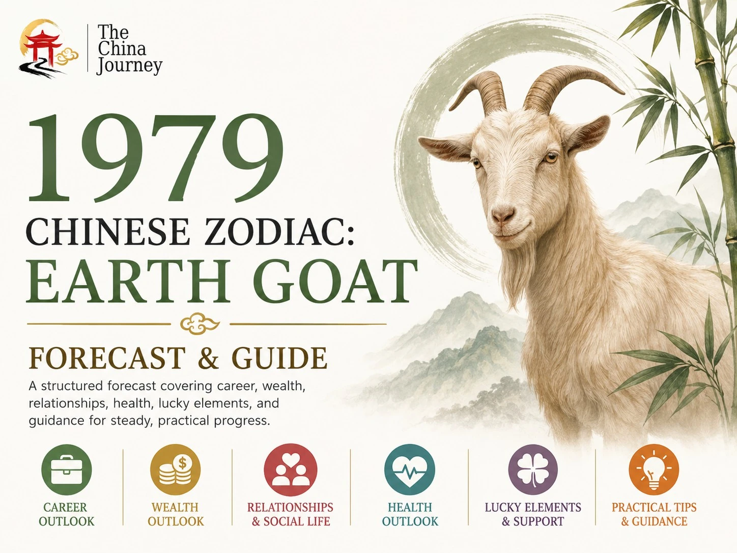 1979 Chinese Zodiac Earth Goat forecast cover with goat career wealth relationships health lucky elements and practical guidance - 1979 Chinese Zodiac: Earth Goat 2026 Forecast - The China Journey - Zodiac, Fate and Fortune - The China Journey 1979 Chinese Zodiac Earth Goat forecast cover with goat career wealth relationships health lucky elements and practical guidance - 1979 Chinese Zodiac: Earth Goat 2026 Forecast - The China Journey - Zodiac, Fate and Fortune - The China Journey