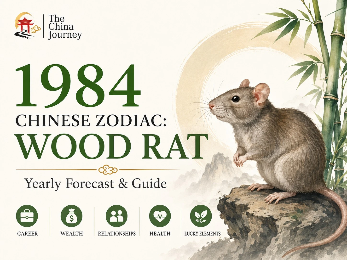 1984 Chinese Zodiac Wood Rat forecast cover with bamboo rat illustration career wealth relationships health and lucky elements - 1984 Chinese Zodiac: Wood Rat 2026 Forecast - The China Journey - Zodiac, Fate and Fortune - The China Journey 1984 Chinese Zodiac Wood Rat forecast cover with bamboo rat illustration career wealth relationships health and lucky elements - 1984 Chinese Zodiac: Wood Rat 2026 Forecast - The China Journey - Zodiac, Fate and Fortune - The China Journey