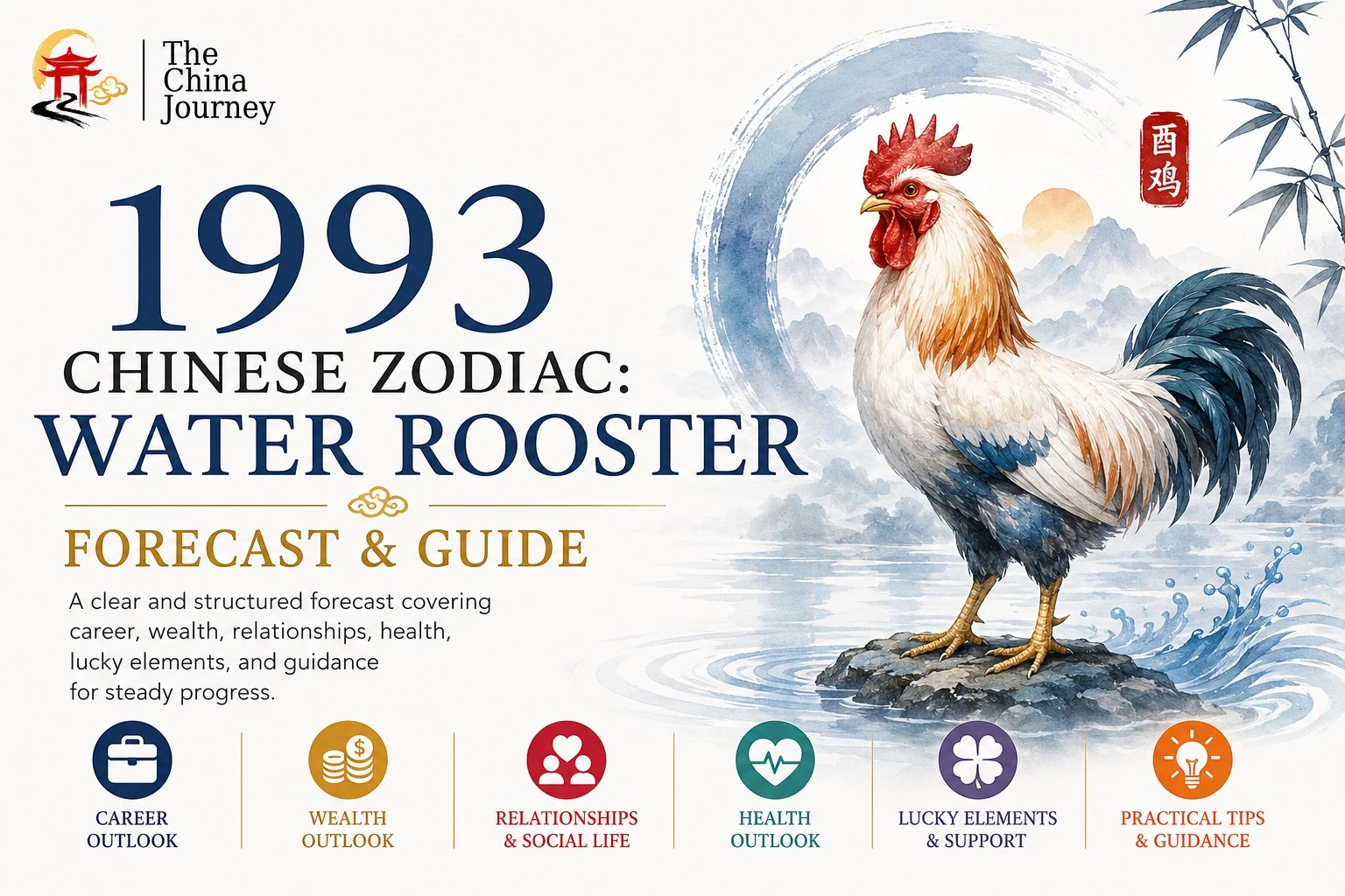 1993 Chinese Zodiac Water Rooster forecast cover with rooster water elements career wealth relationships health and practical guidance - 1993 Chinese Zodiac: Water Rooster 2026 Forecast - The China Journey - Zodiac, Fate and Fortune - The China Journey 1993 Chinese Zodiac Water Rooster forecast cover with rooster water elements career wealth relationships health and practical guidance - 1993 Chinese Zodiac: Water Rooster 2026 Forecast - The China Journey - Zodiac, Fate and Fortune - The China Journey