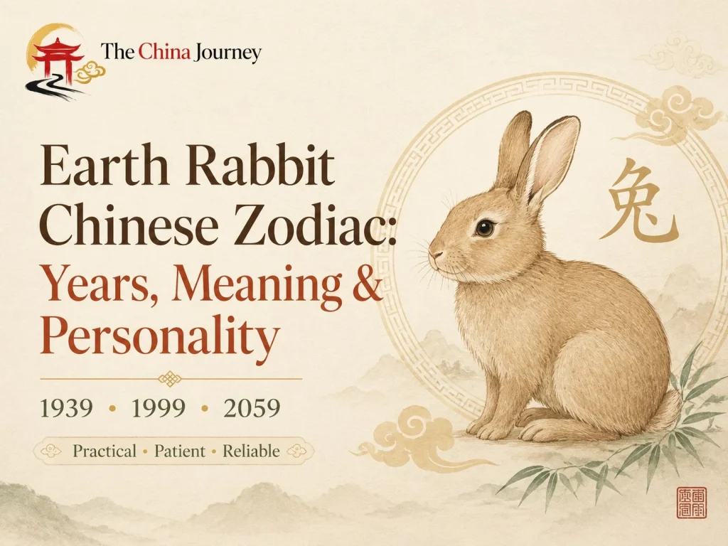 Earth Rabbit Chinese Zodiac Years Meaning and Personality with rabbit illustration earth element years and Chinese zodiac design