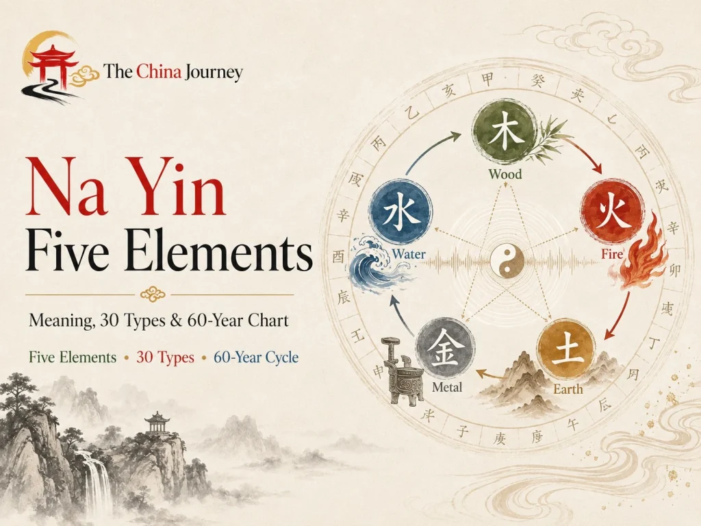 Na Yin Five Elements chart showing 30 types and the 60 year Chinese cycle system
