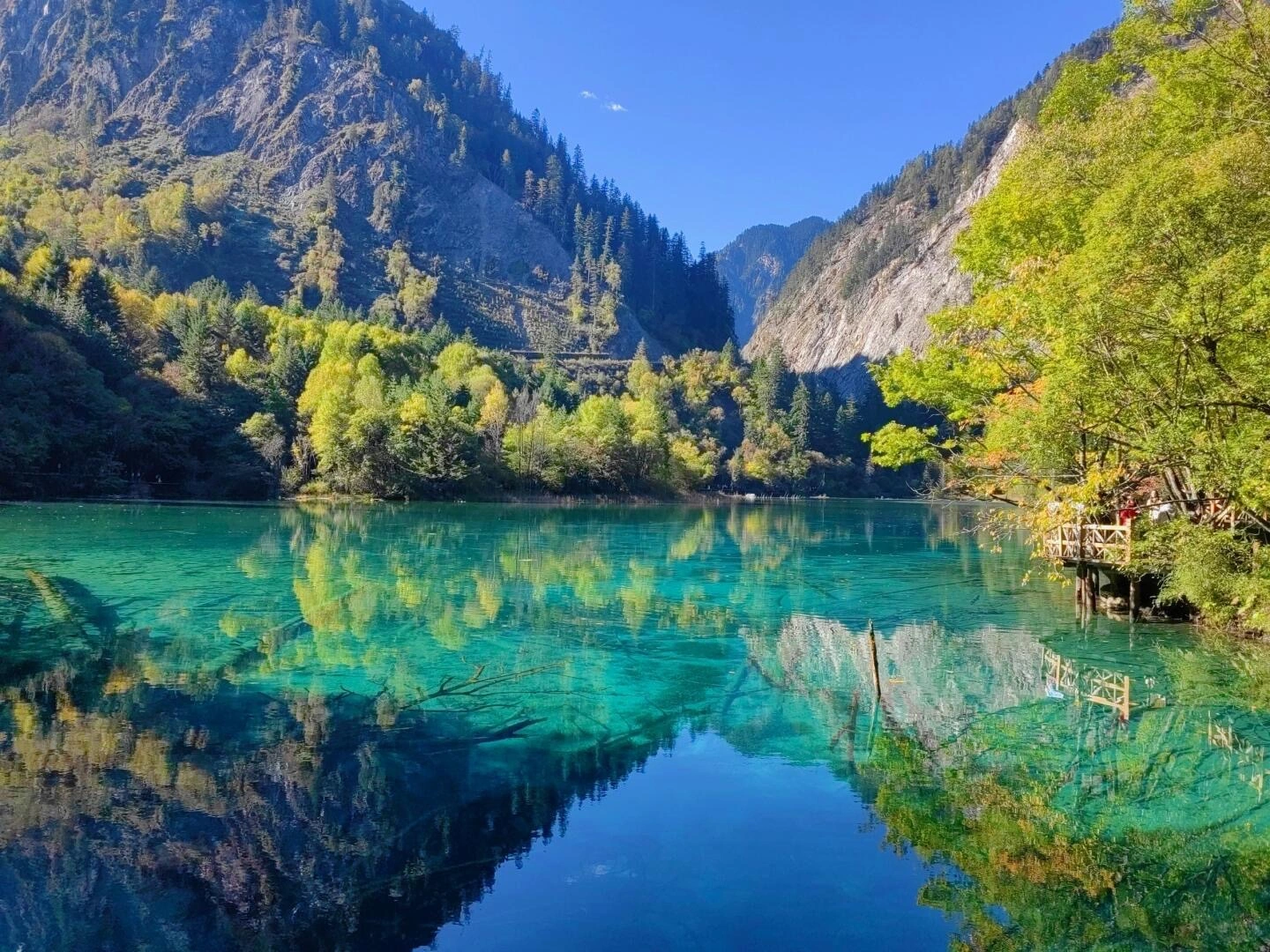 Emerald lake Jiuzhaigou – crystal clear water and mountain reflections - Jiuzhaigou Guide: Routes, Tips & Seasons 2026 - The China Journey Emerald lake Jiuzhaigou – crystal clear water and mountain reflections - Jiuzhaigou Guide: Routes, Tips & Seasons 2026 - The China Journey