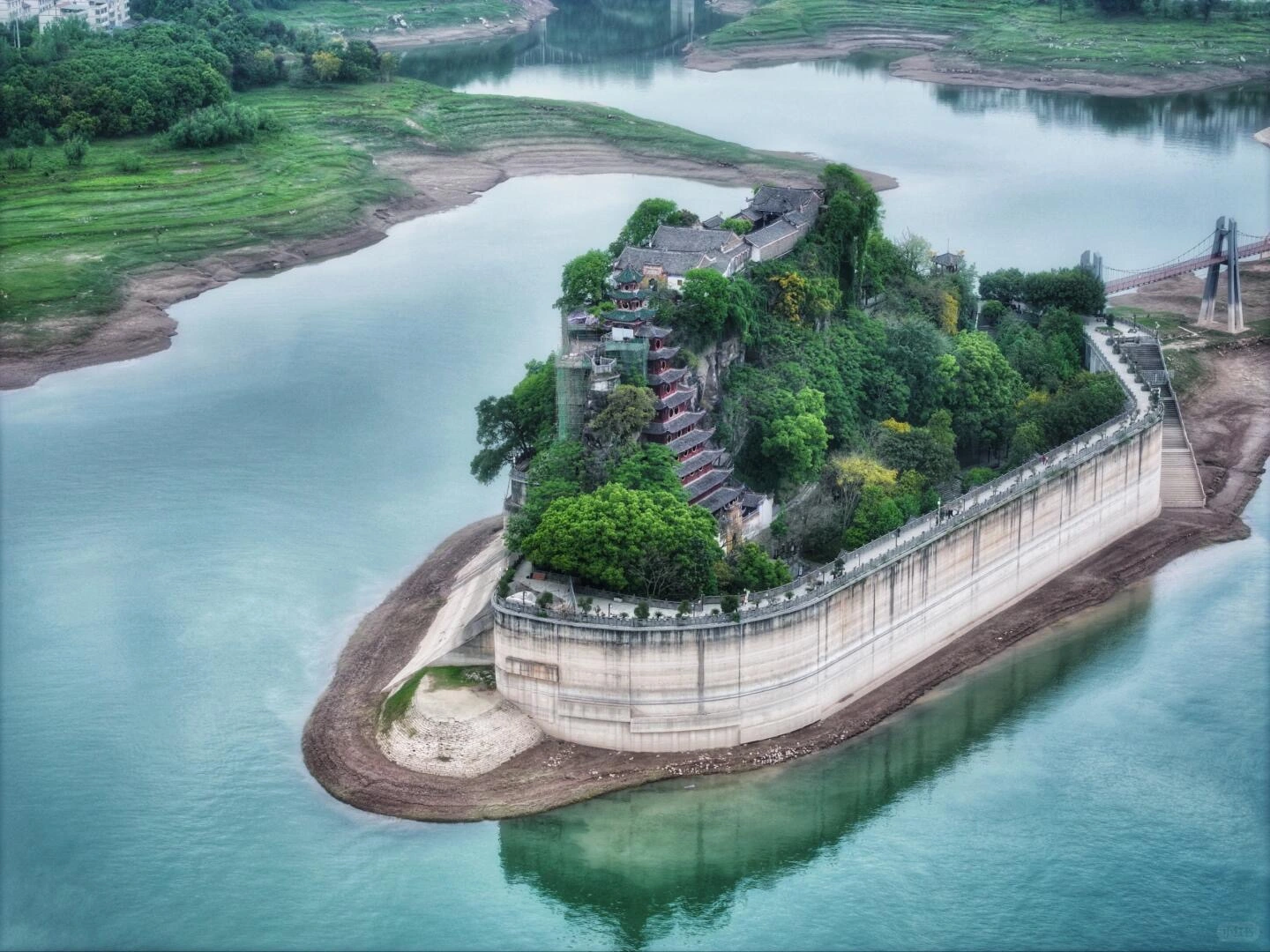 Shibaozhai Pagoda temple on a small island along the Yangtze River near Chongqing, connected by a footbridge - Yangtze River (Chang Jiang): Cruise Guide, Map & Top Sights 2026 - The China Journey Shibaozhai Pagoda temple on a small island along the Yangtze River near Chongqing, connected by a footbridge - Yangtze River (Chang Jiang): Cruise Guide, Map & Top Sights 2026 - The China Journey