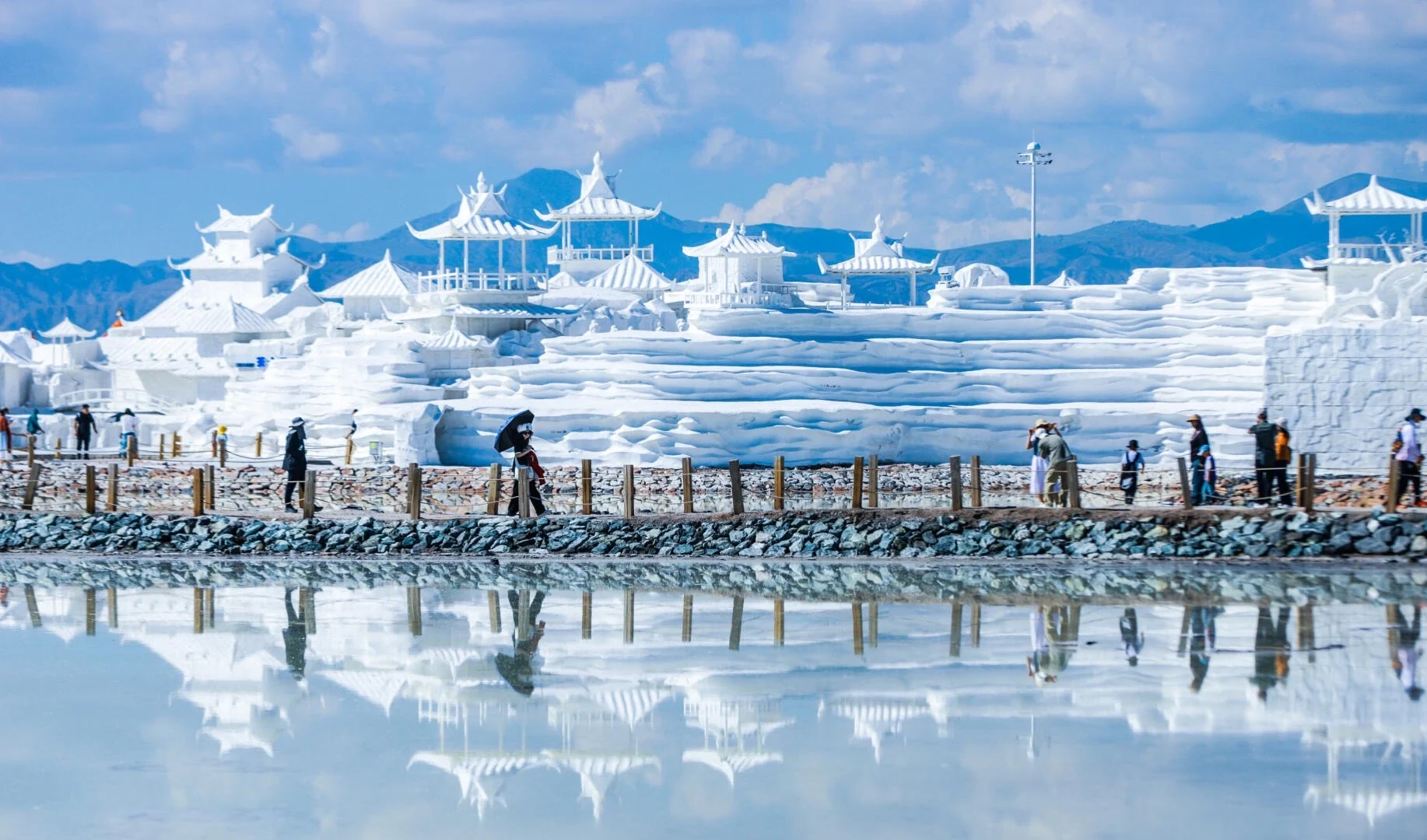 Spiegelwelt am Chaka-Salzsee, weiße Salzformationen spiegeln den Himmel, während Besucher über den Panoramasteg gehen – Qinghai-Reiseführer: Reiseziele, Routen & Tipps 2026 – The China Journey Spiegelwelt am Chaka-Salzsee, weiße Salzformationen spiegeln den Himmel, während Besucher über den Panoramasteg gehen – Qinghai-Reiseführer: Reiseziele, Routen & Tipps 2026 – The China Journey