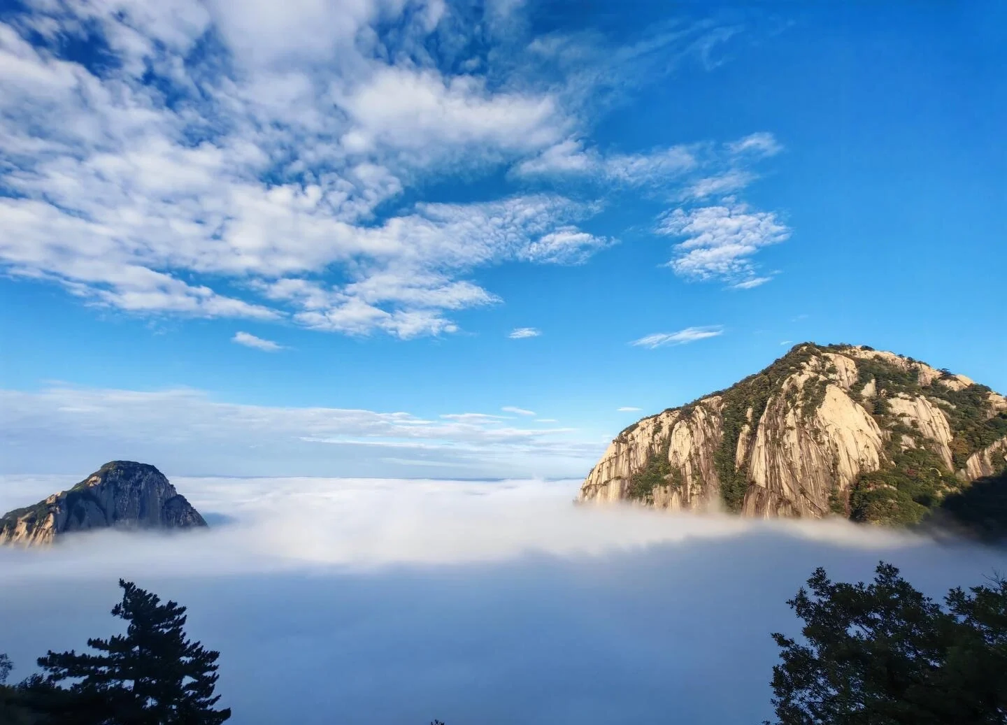 Mount Huashan Sea of Clouds – dramatic granite peaks rising above thick white cloud layer - Mount Huashan Travel Guide: Best Routes, Tips & Day Trip 2026 - The China Journey Mount Huashan Sea of Clouds – dramatic granite peaks rising above thick white cloud layer - Mount Huashan Travel Guide: Best Routes, Tips & Day Trip 2026 - The China Journey