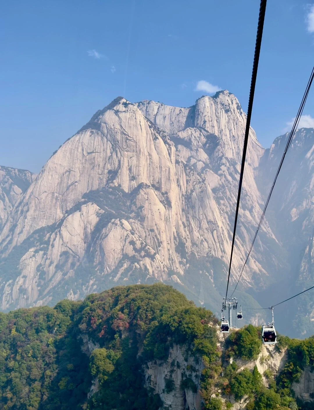 Mount Huashan West Peak Cableway View – cable cars approaching massive granite summit cliffs under clear blue sky - Mount Huashan Travel Guide: Best Routes, Tips & Day Trip 2026 - The China Journey Mount Huashan West Peak Cableway View – cable cars approaching massive granite summit cliffs under clear blue sky - Mount Huashan Travel Guide: Best Routes, Tips & Day Trip 2026 - The China Journey