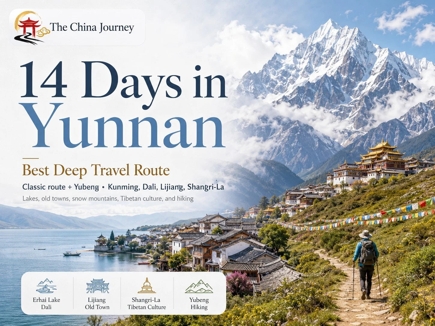 14 dage i Yunnan rejseplan med Kunming Dali Lijiang Shangri La Yubeng snebjerge og Erhai-søen
