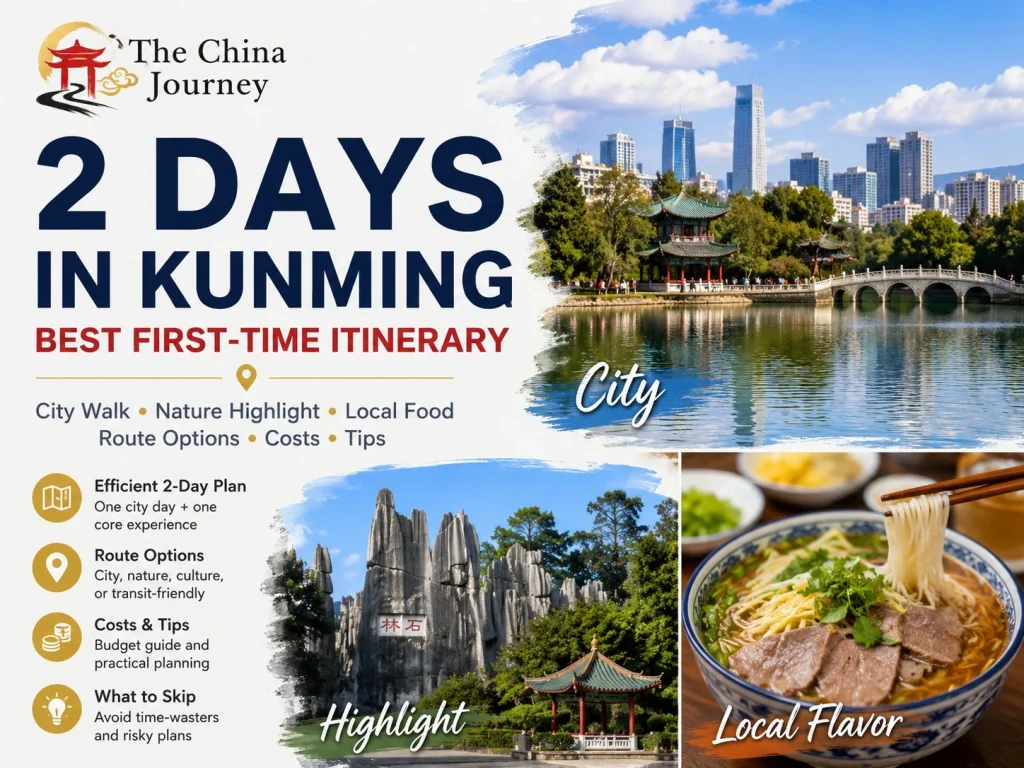 2 days in Kunming itinerary cover with Green Lake Stone Forest city walk local food route options costs and travel tips