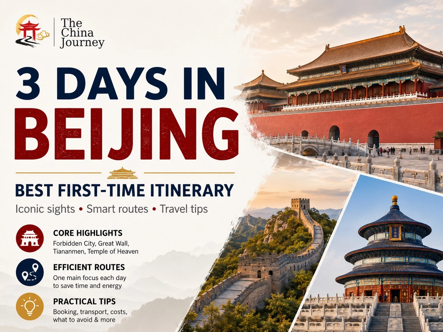 3-dages rejseplan i Beijing med fokus på Den Forbudte By, Den Kinesiske Mur, Himmelske Freds Tempel