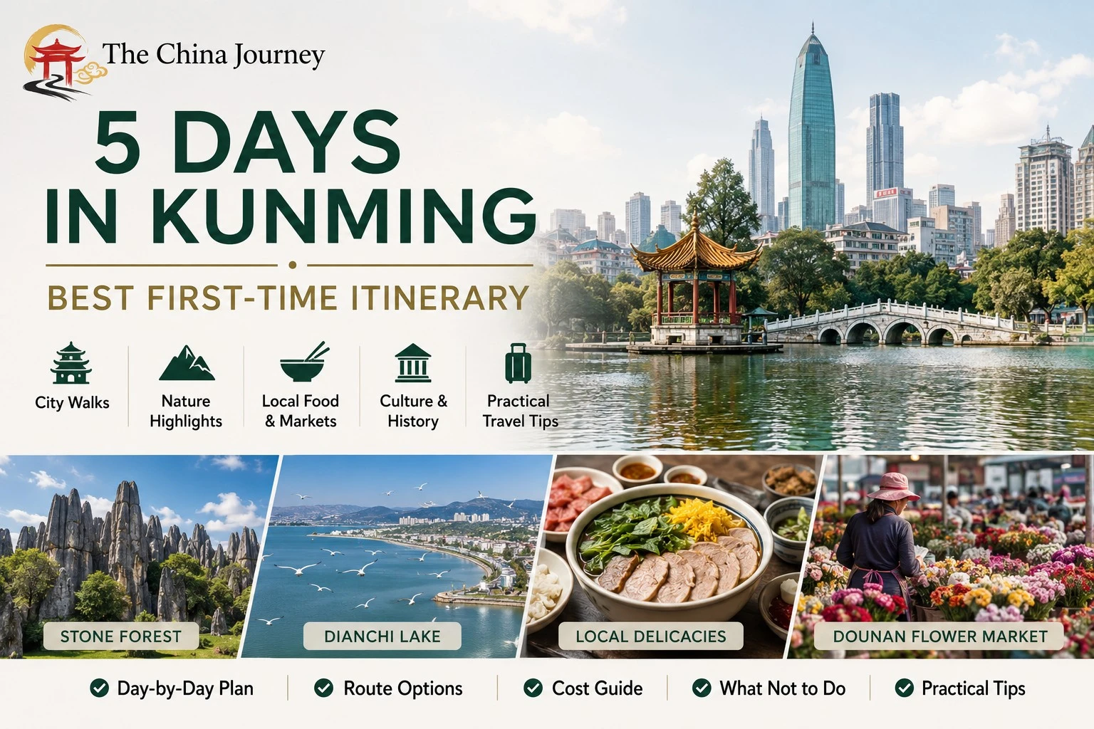 5 hari di Kunming, sertai pasar makanan dan bunga tempatan di Green Lake Stone Forest, Tasik Dianchi.