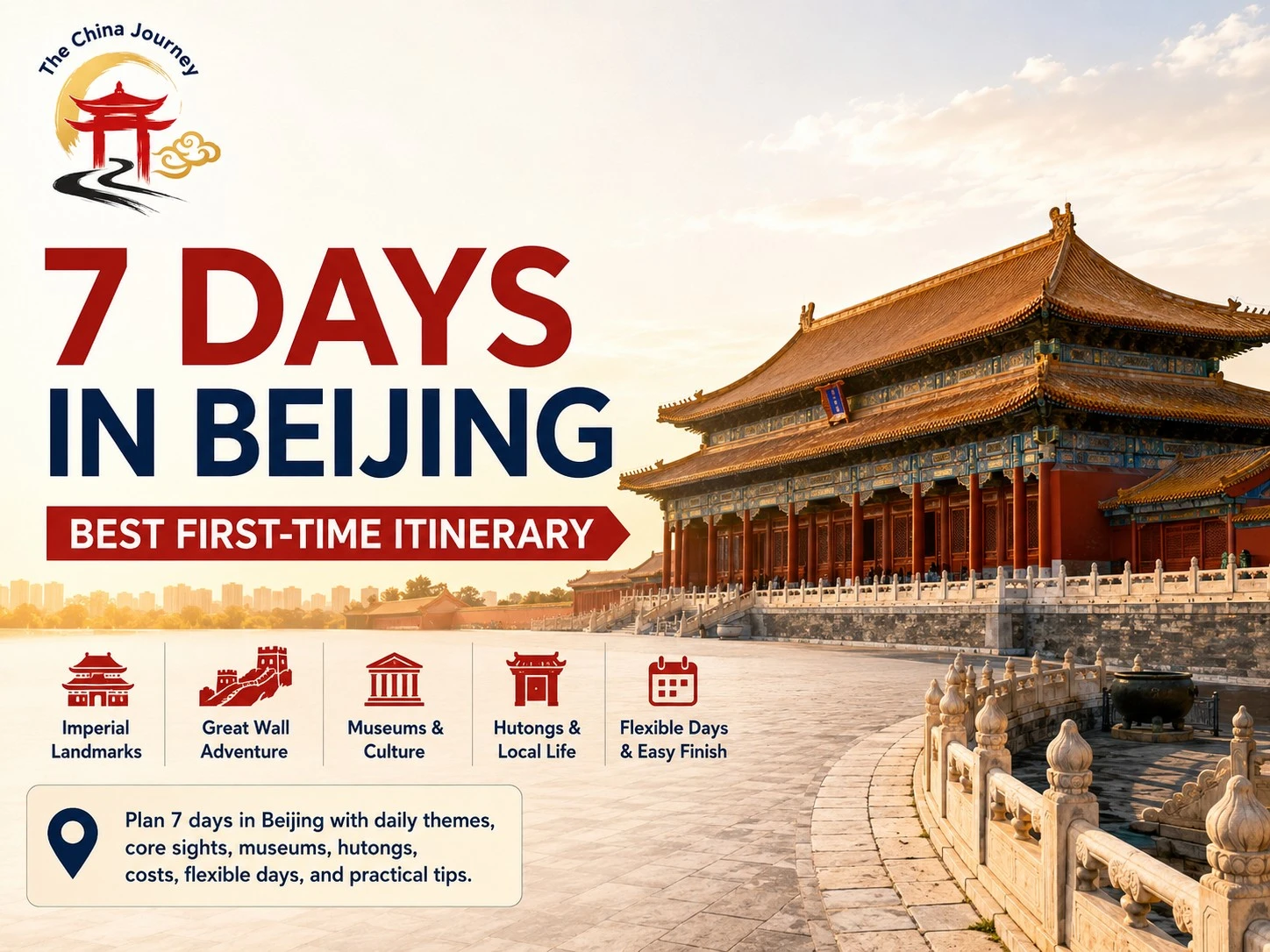 Rejseomslag til 7 dage i Beijing med ikoner fra Den Forbudte By og Den Kinesiske Mur, der er kejserlig arkitektur