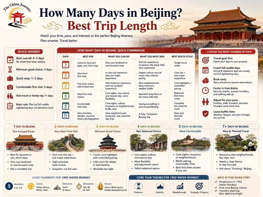 How Many Days in Beijing travel guide cover showing Forbidden City Great Wall trip length comparis