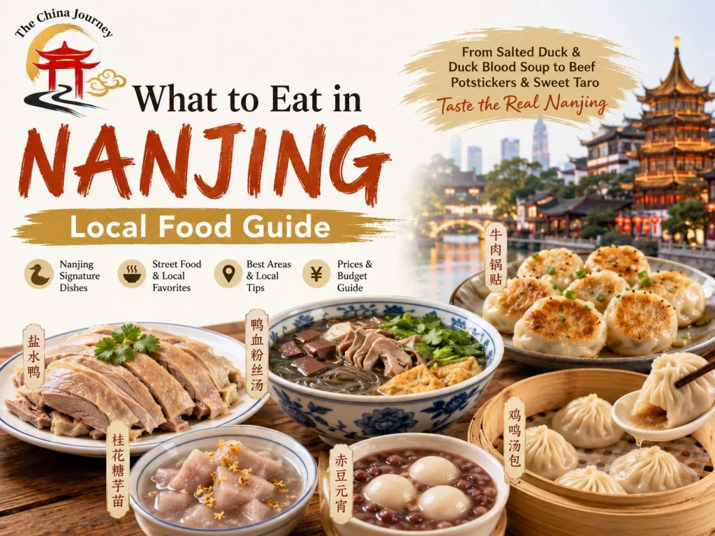 Nanjing food guide cover featuring salted duck soup dumplings and local Jiangsu cuisine - What to Eat in Nanjing: Local Food Guide 2026 - The China Journey - Chengde Mountain Resort 2026 - The China Journey Nanjing food guide cover featuring salted duck soup dumplings and local Jiangsu cuisine - What to Eat in Nanjing: Local Food Guide 2026 - The China Journey - Chengde Mountain Resort 2026 - The China Journey