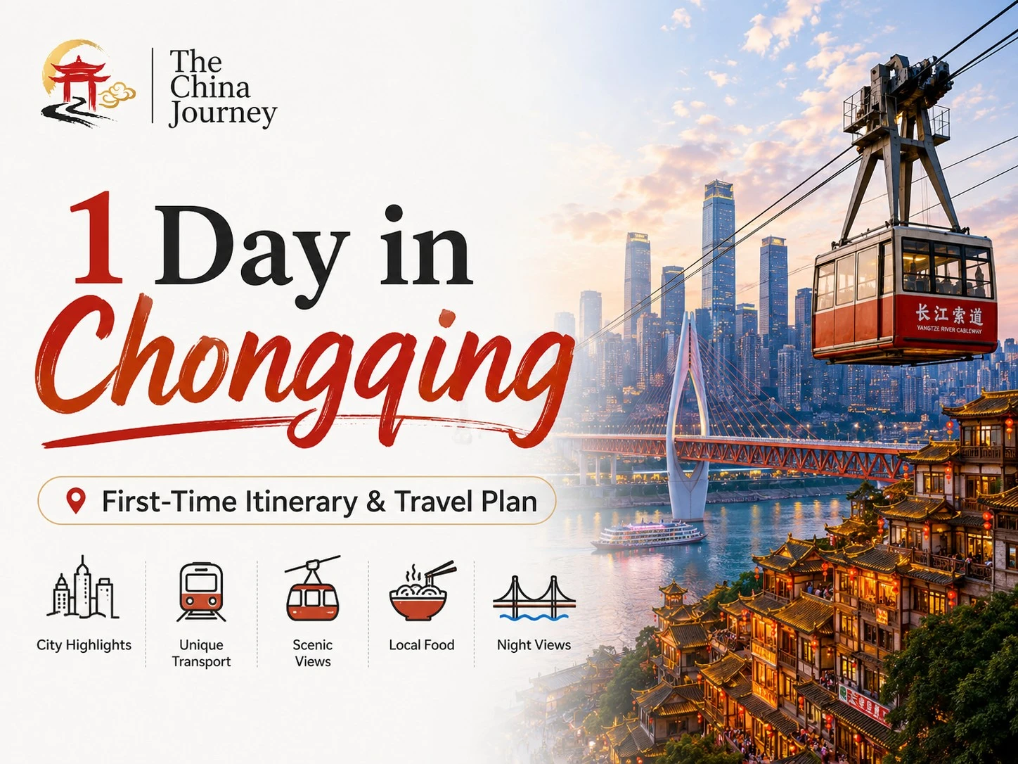 Chongqing'de 1 Günlük Gezi Programı: Şehir Manzarası, Yangtze Nehri, Teleferik, Hongya Mağarası, Yerel Yemekler ve Gece Manzaraları