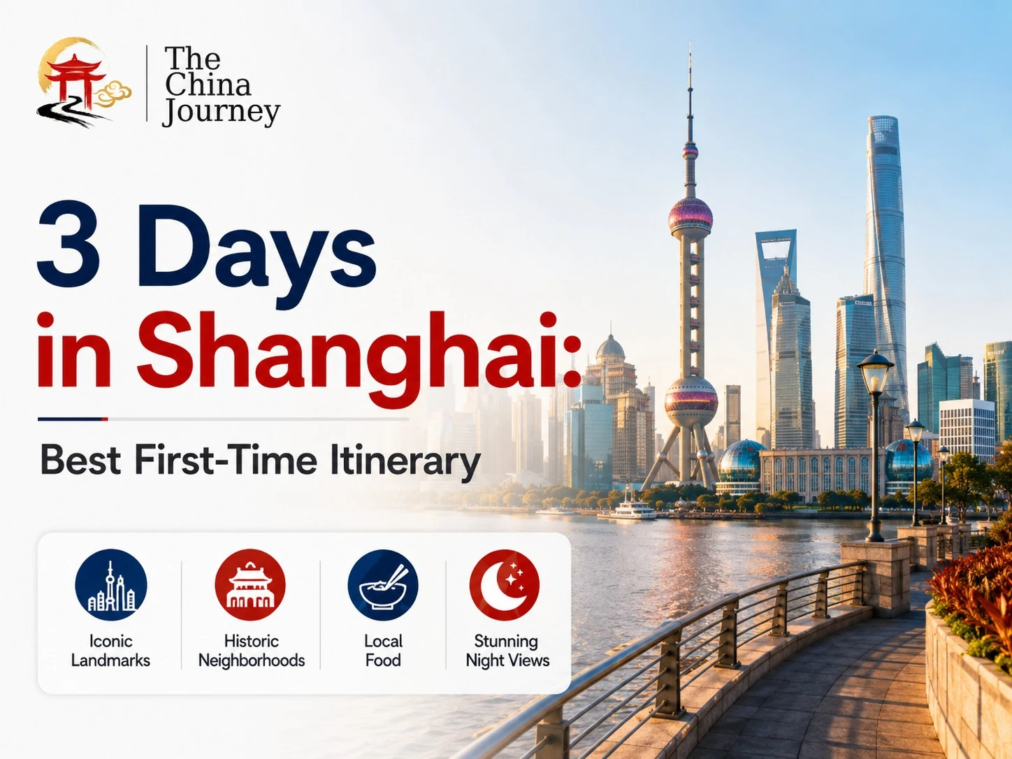 Reisprogramma voor 3 dagen in Shanghai met de skyline van Bund Lujiazui, historische wijken en lokale gerechten.
