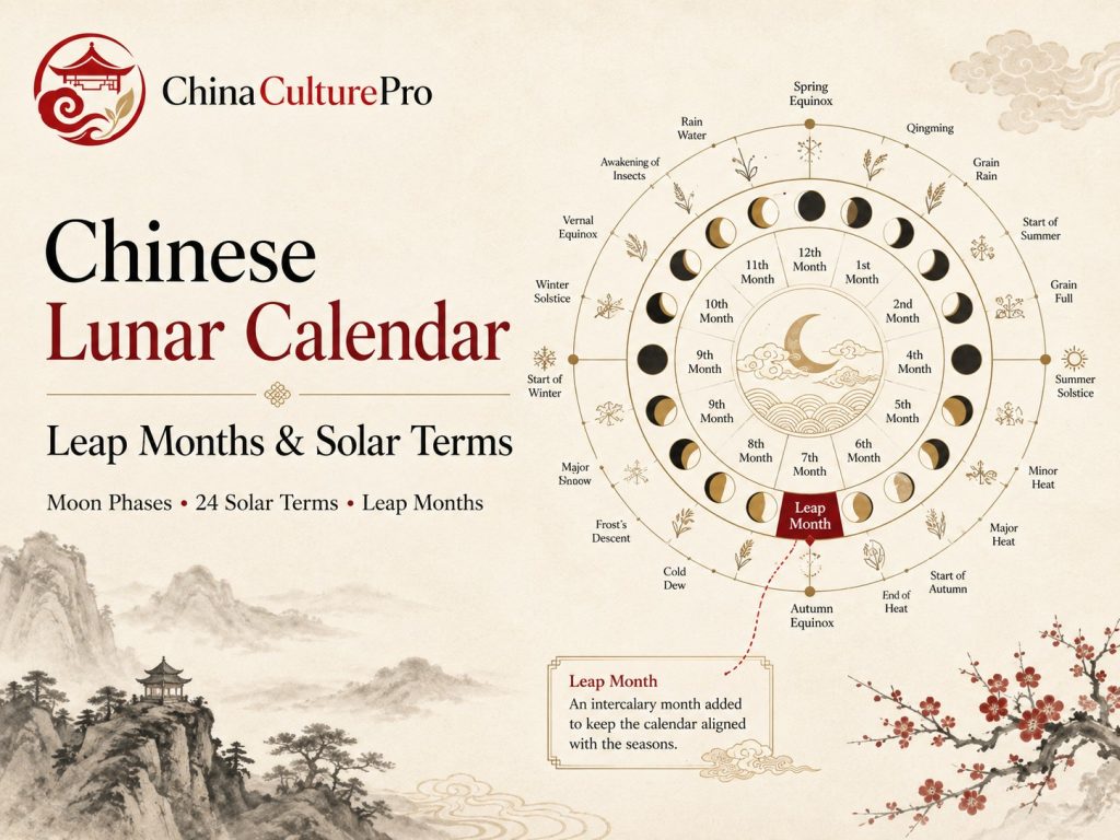 Chinese Lunar Calendar guide with moon phases leap months 24 solar terms and lunisolar calendar wheel