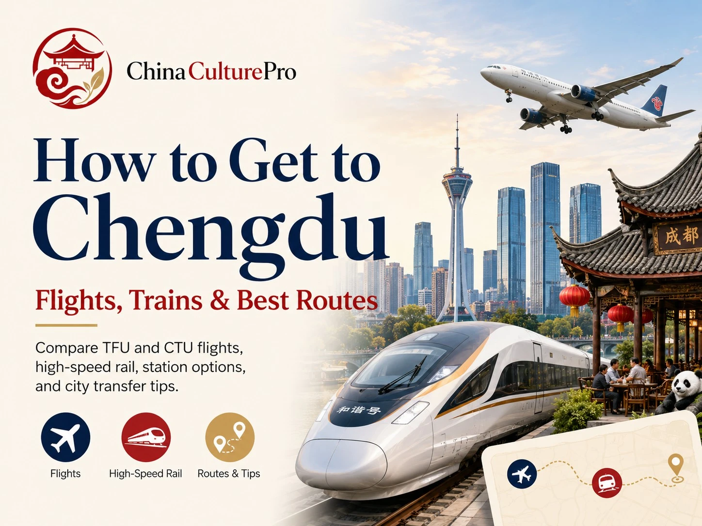 Comment se rendre à Chengdu : guide incluant vols, train à grande vitesse, panorama urbain, aéroports, itinéraires et conseils pour organiser votre voyage
