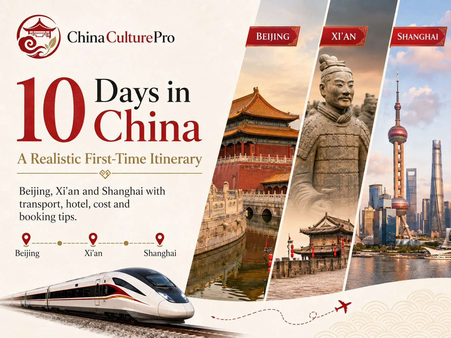 Itinerario di 10 giorni in Cina con visita a Pechino, Xi'an e Shanghai, e treni ad alta velocità.