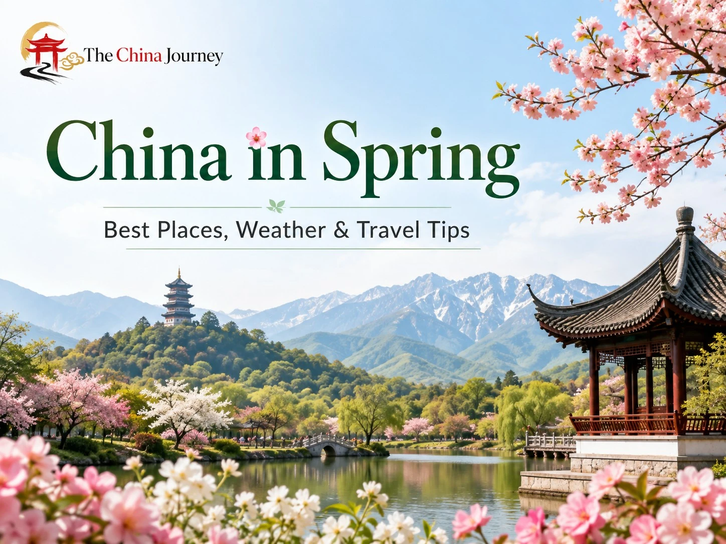 China in Spring Best Places Weather and Travel Tips with spring flowers Chinese pavilion mountains and scenic travel landscape