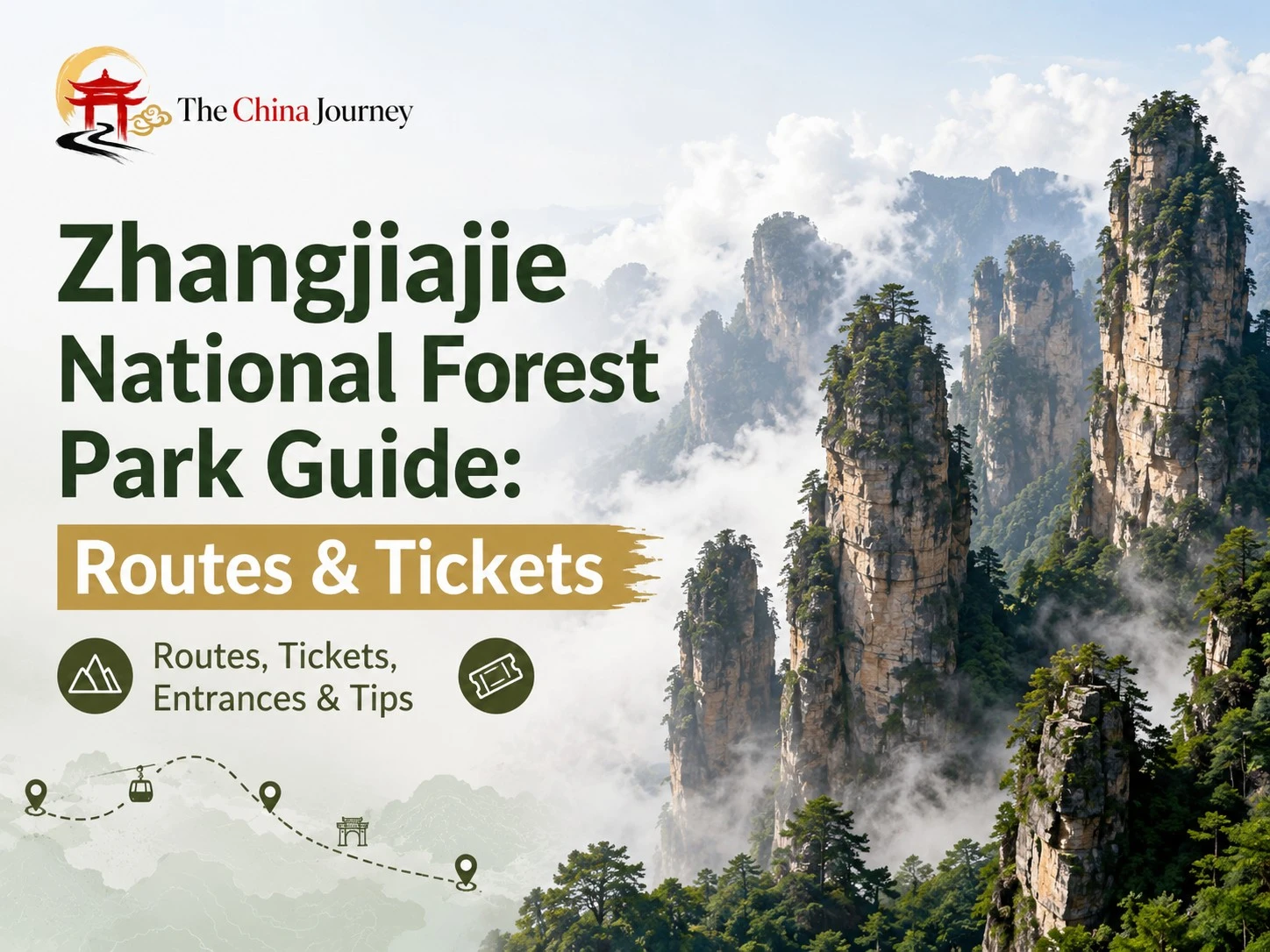 Zhangjiajie National Forest Park Guide cover with sandstone pillars routes tickets and scenic viewpoints